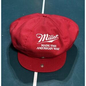 Vintage Miller Beer Red Cabbie Newsboy Snapback‎ Hat Cap Trucker 80s USA Made